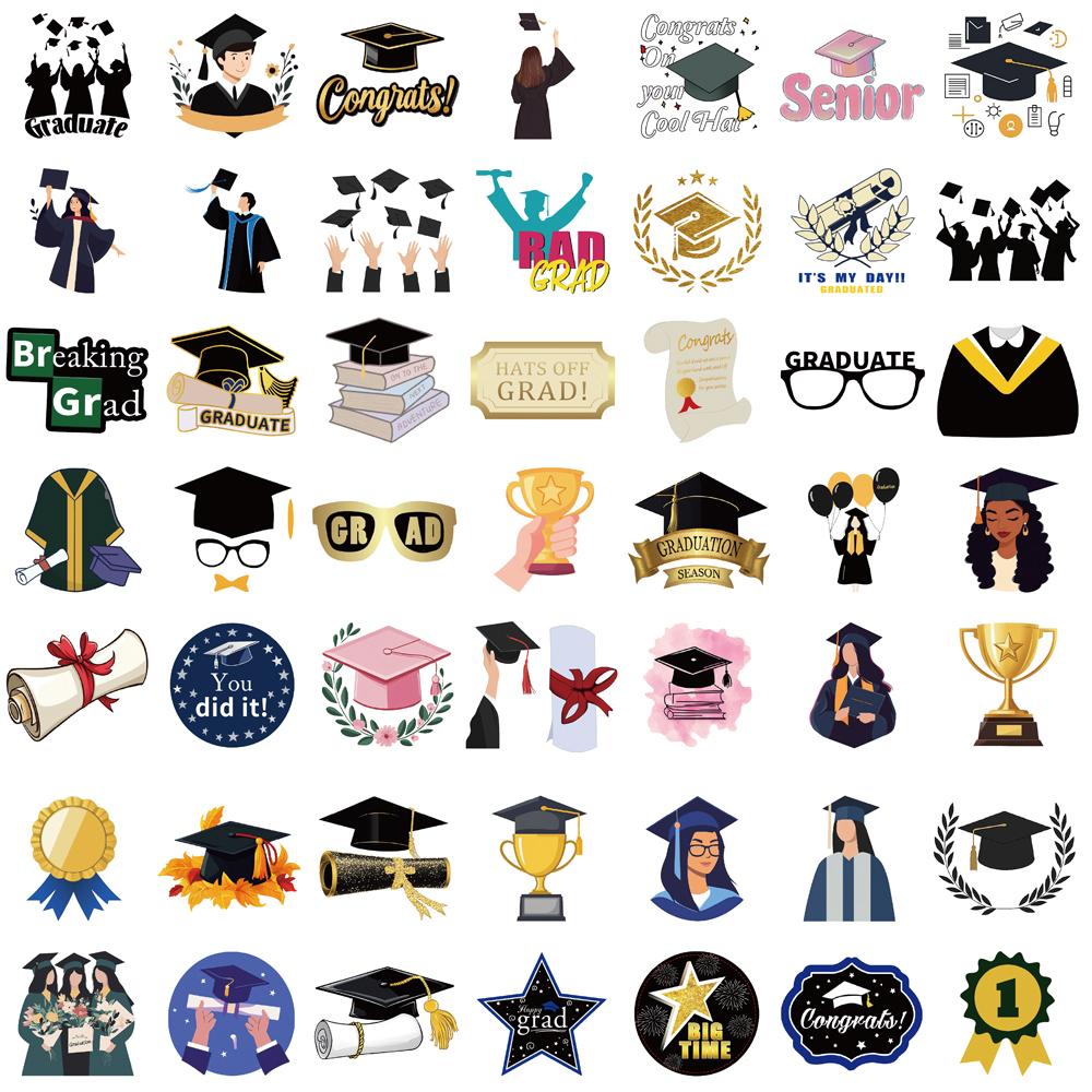 50PCS Graduation Season Sticker Landscape Decompression Phone Coffee Laptop Luggage Waterproof Graffiti Graduation Decals