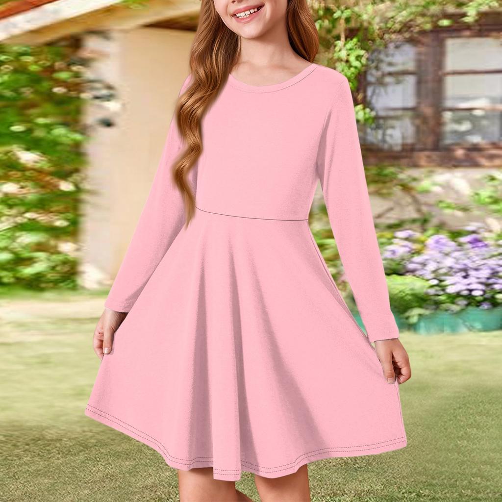 Летнее платье принцессы для девочек - платье-футболка А-силуэта с длинными рукавами