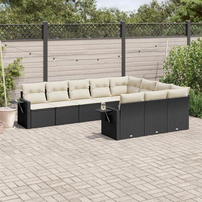 VidaXL Salon de Jardin avec Coussins 10 pcs, Canapés de Terrasse, Ensemble de Meubles de Patio, Mobilier d'Extérieur, Noir 3220685