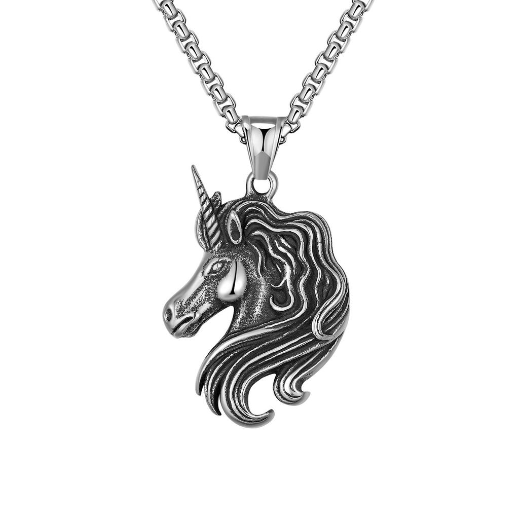 Fashion Trendy Pony Accessories Titanium Steel Zodiac Horse Pendant Retro Unicorn Pendant Necklace