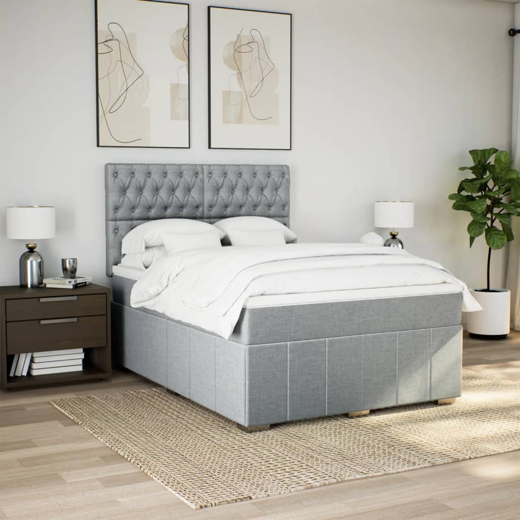 Box Spring Bed with Mattress Light Grey 140 x 190 cm Fabric