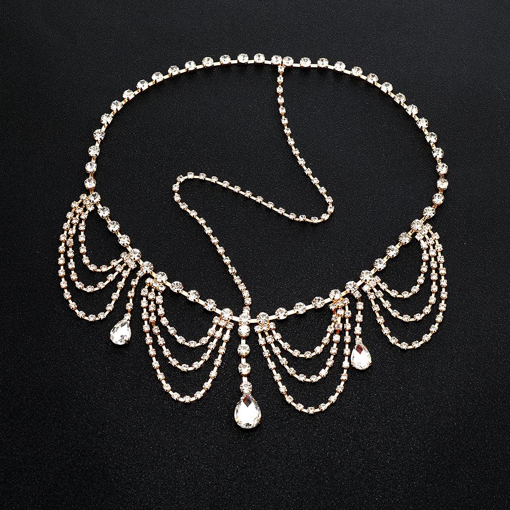 Преувеличенные полные бриллиантовые бахромы аксессуары для волос с каплями воды, свадебная форма лоб цепочка головной убор ободок ободок