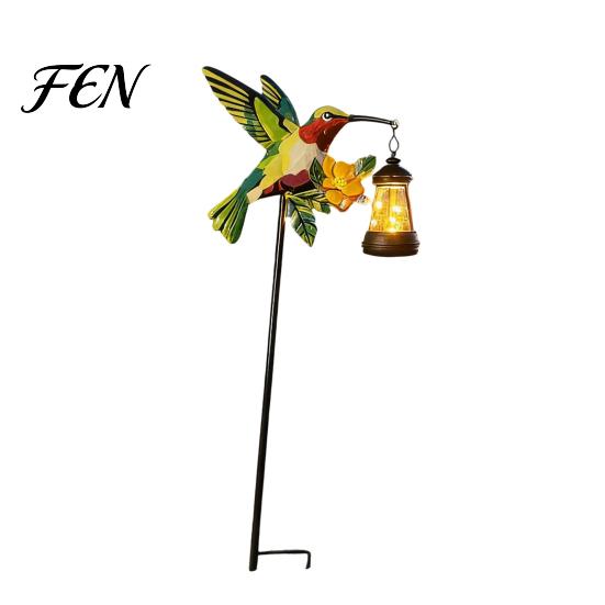 Unique Outdoor Pathway Lights Solar Kingfisher Garden Stake Light, Metal Bird Yard Art with Hanging Lantern, Auto-On Decorative Lanterns LED