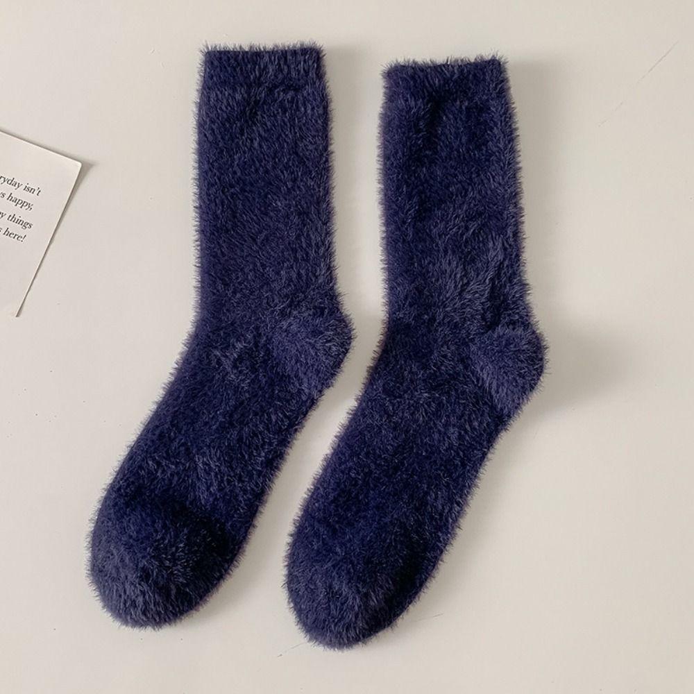 Solid Color Thick Fashion Trendy Middle Tube Hosiery Mink Velvet Man Socks Korean Style Socks
