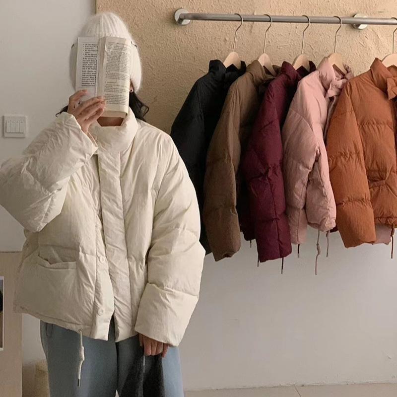 Корейская короткая куртка-пуховик с воротником-стойкой, женская зимняя куртка 2024 года цвета конфет, утолщенная, маленькая белая, на утином пуху