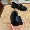 Черные мягкие кожаные мокасины для женщин в британском стиле с круглым носком, удобные, с мягкой подошвой, на среднем каблуке, для повседневной ходьбы