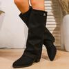 Мода 2025 Зимний Уличный Стиль Остроносые Сапоги до Колена Женские Туфли на Низком Каблуке Женские Длинные Ботильоны Женская Обувь Zapatos De Mujer