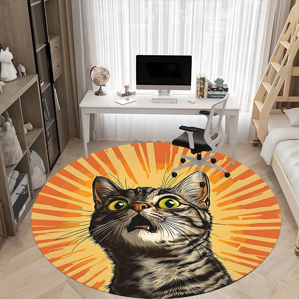 1 шт. Круглый ковер Sunburst с изображением кота для офиса, под офисные стулья, спальни, гостиной, домашнего декора, Декор комнаты, Доступен в различных размерах