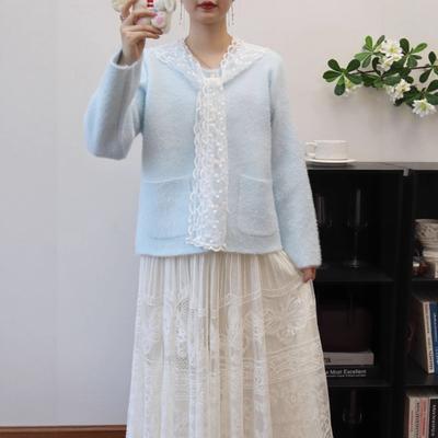 Осень и зима новый кружевной платок имитация норки бархат вязаный кардиган мягкий восковой темперамент свитер куртка женская