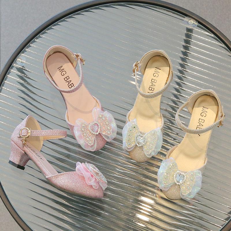 Элегантные босоножки Мэри Джейн на низком каблуке для девочек на вечеринку и свадьбу 2024 года, летние новые модные босоножки принцессы со стразами и бантом