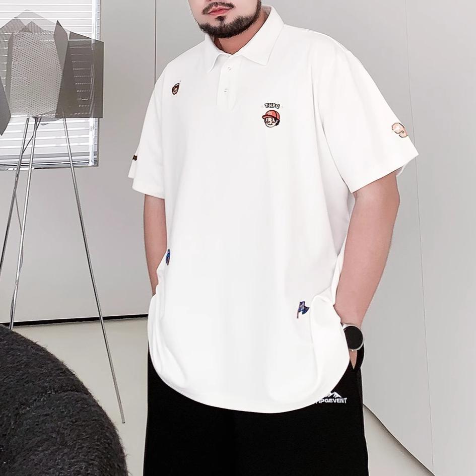 Американская вышивка Модное влагоотводящее Мягкое Качественное Дышащее Мужское Свободное Поло--Устойчивая к Сминанию Повседневная Спортивная Футболка с Коротким Рукавом и Воротником