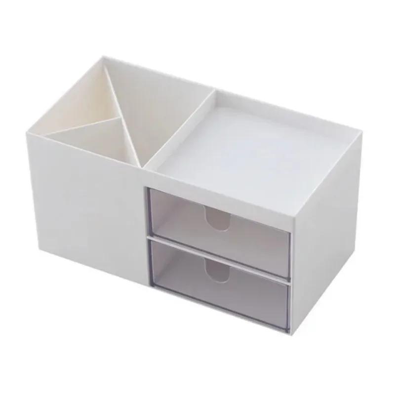 Новая пластиковая косметическая коробка с двойным напольным ящиком для хранения вещей в спальню и ванную комнату, простая настольная коробка для хранения ювелирных изделий
