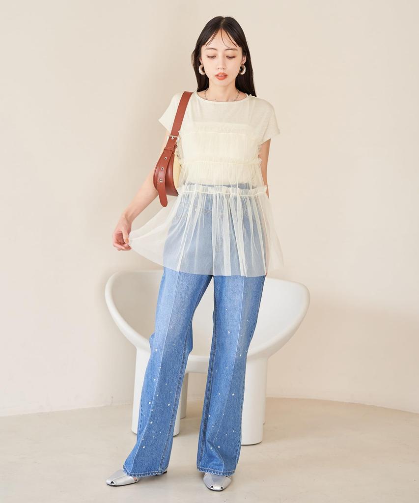 Топ из тюля комбинированный с ламе желтый размер F женский пуловер, BVM14200, (80),