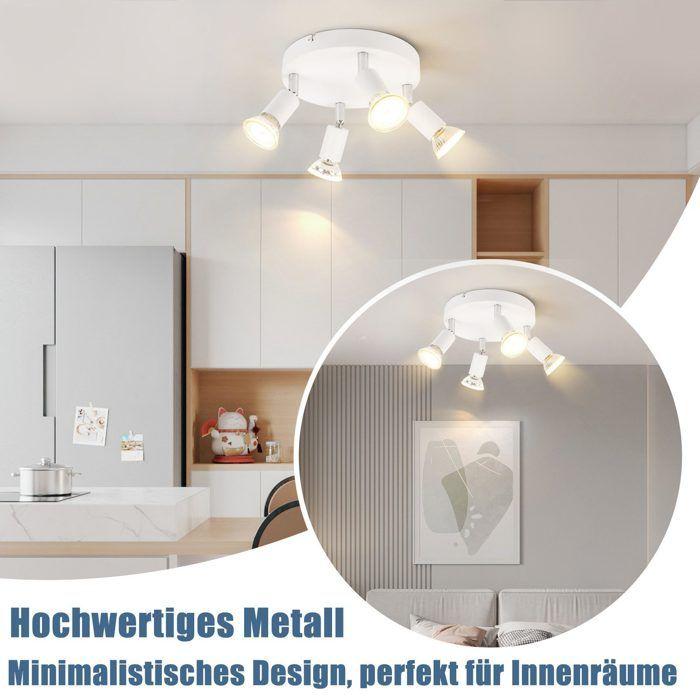Nettlife Plafonnier 4 Spots Orientables, GU10, Métal blanc, Disque , pour Salon, Chambre, Couloir, Bureau, ampoule non fournie