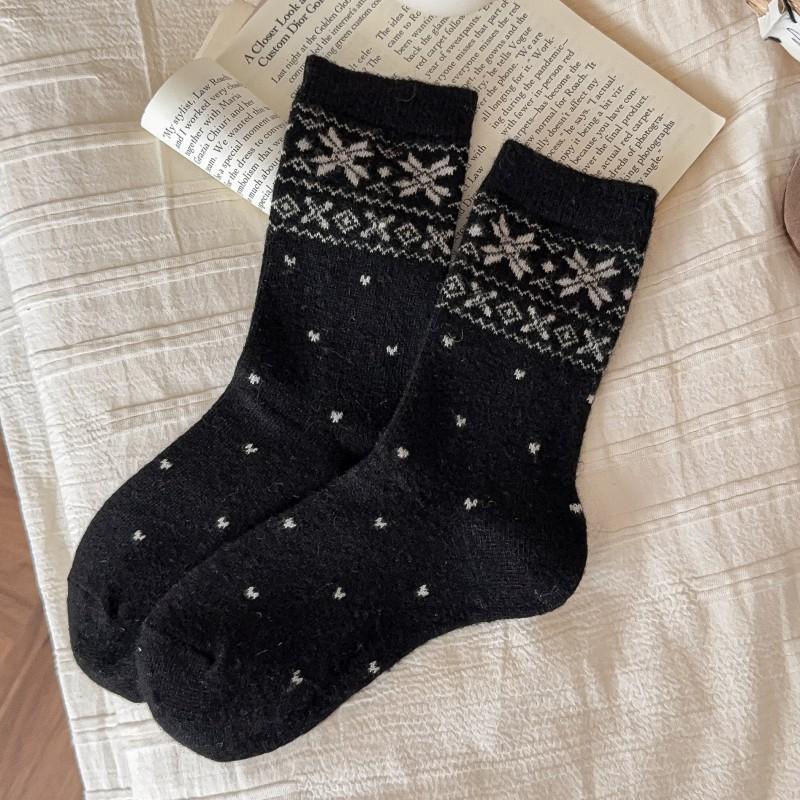 Носки Средние носки-трубы Сезон Теплые Ретро Шерстяные носки Утолщенные чулки Пасторальные Носки для наслоения Женские