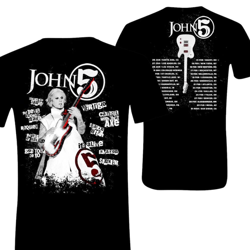 2 стороны John 5 - Футболка Tour 2024 Черная Унисекс S-5XL 1J0273 Унисекс Футболка