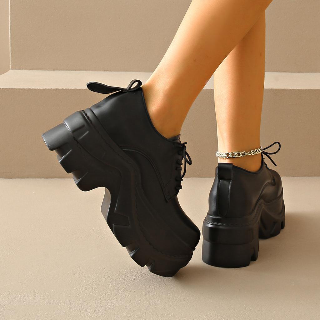 Модные туфли на толстой подошве с круглым носком, ремешком спереди, однотонные, женские, повседневные, одинарные, модные, универсальные лоферы, туфли на высоком каблуке