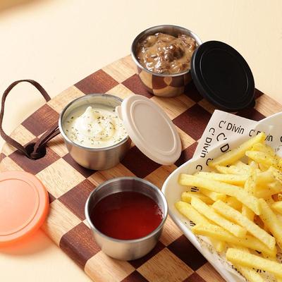 Стальная чашка для соуса с пластиковой крышкой, герметичная тарелка для приправ для кетчупа