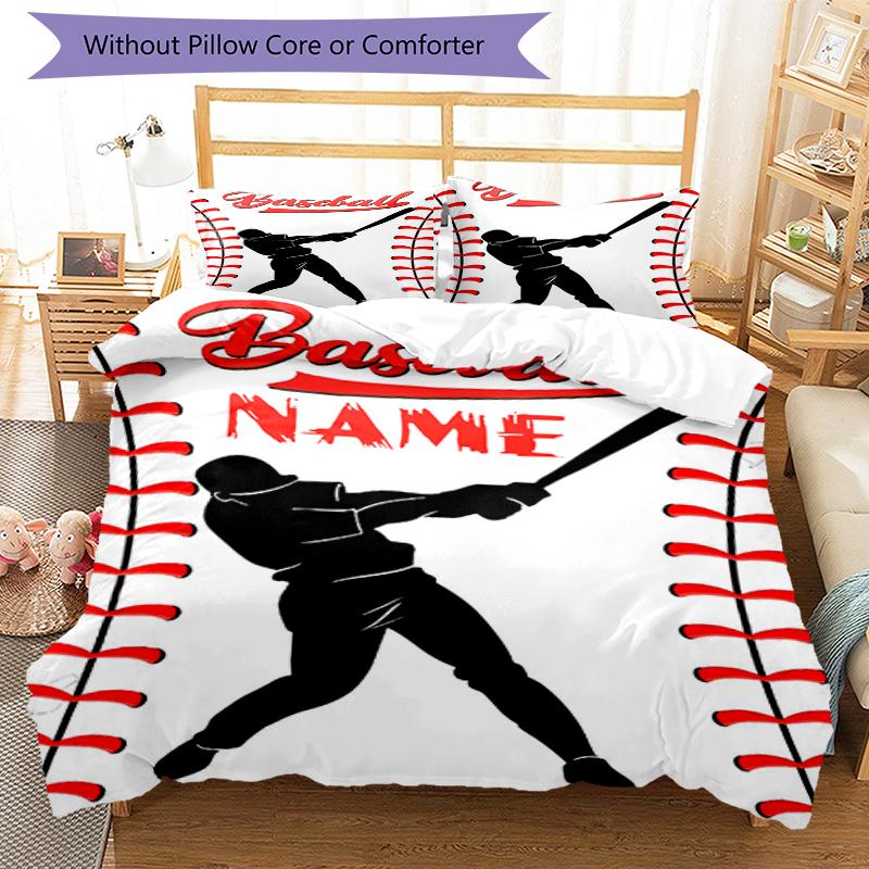 3pcs Custom Name Baseball Bedding Set Duvet Cover Closure Includes 1 Duvet Cover & 2 Pillowcases, Soft and Comfortable for All Seasons.