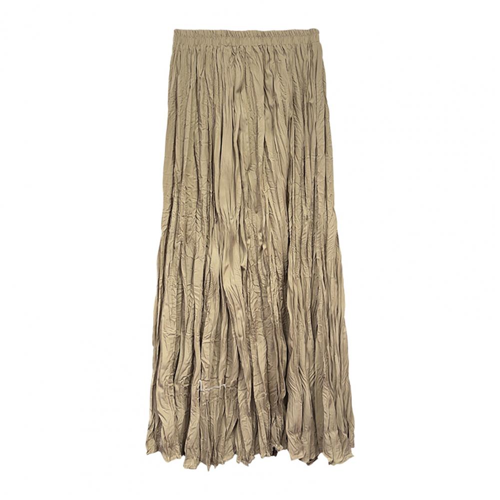 Women Maxi Skirt Elastic High Waist A-Line Pleated Skirt Solid Color Flowy Hem Draped Dance Skirt Work Leisure Daily Wear
