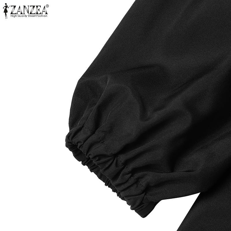 ZANZEA Женское повседневное свободное платье макси с длинным рукавом и круглым вырезом