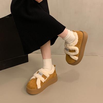 Плюшевая обувь на толстой подошве, женские уродливые и милые зимние ботинки 2025, зимние новые утолщенные теплые хлопковые туфли, кеды