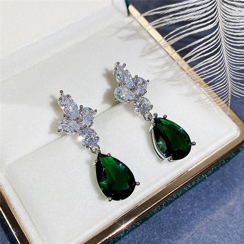 Xiaomi Huitan Elegant Women Drop Earrings Inlaid Shining White/green CZ Versatile Party Accessories for Lady Stylish Wedding Jewelry