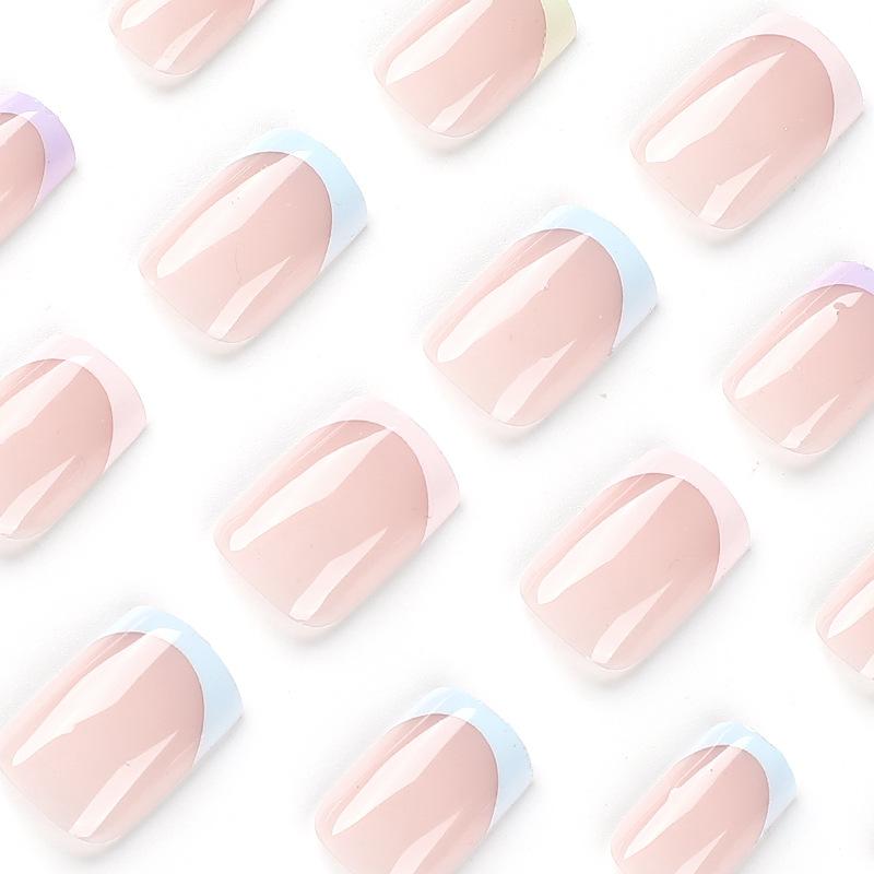24 шт./компл., быстрые ногти цвета радуги, французские накладные ниалы, наклейки, носимые водонепроницаемый маникюр, готовые ногти