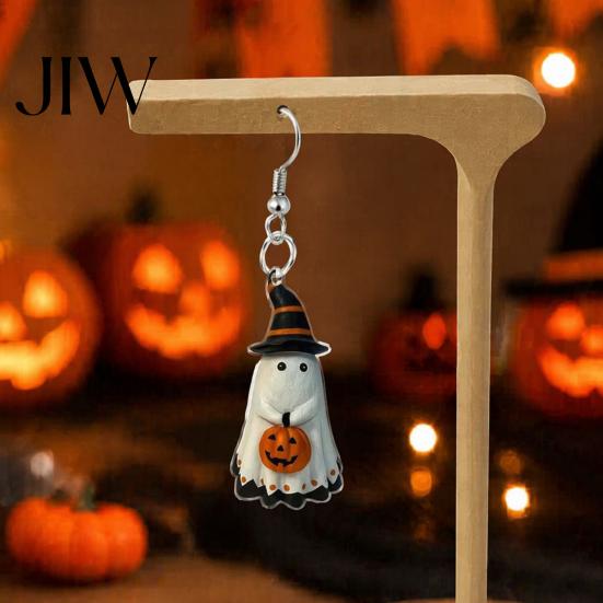 Smooth Edge Earrings Cute Ghost Earrings, with Pumpkin Wizard Hat Decor, Cartoon Jewelry Halloween Drop Lightweight Acrylic Pendant Party