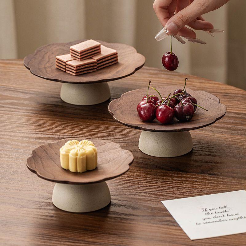 BEPAN 1PC Dim Sum Plate Ancient Style High-footed Dried Fruit Fruit Plate Living Room Household High-value Snacks Refreshment
