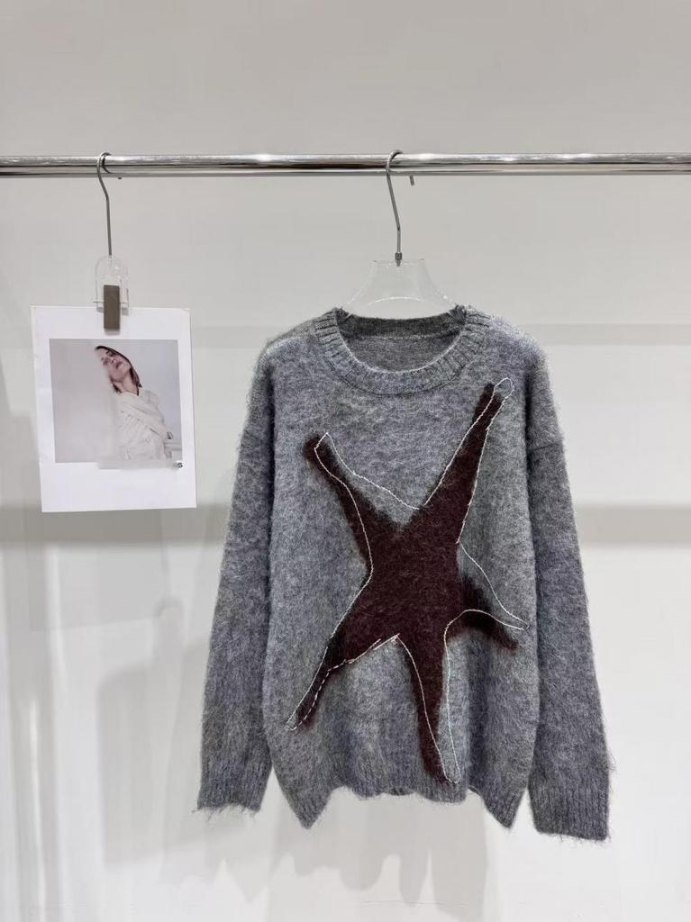 European High-Quality Star & Moon Mohair Knit Sweater - Loose, Versatile, and Stylish