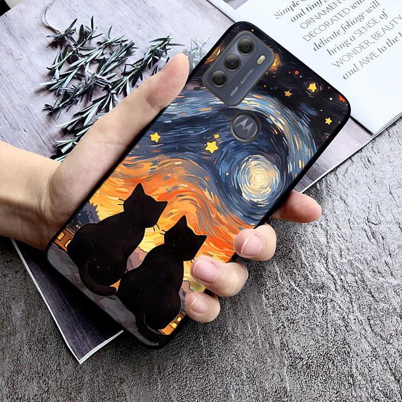 Чехол с рисунком «Звездная ночь» Ван Гога с кошкой для Motorola Edge 50 40 Pro 50 40 30 Ultra Neo Fusion Moto G84 G54 G85 G62 G53 G72