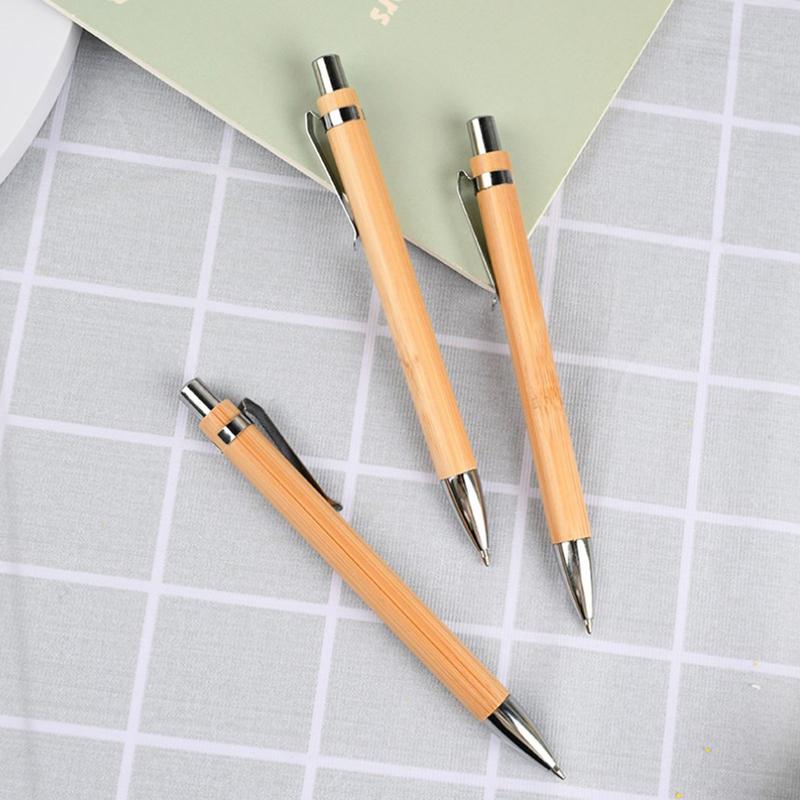 Набор из 10 шт., шариковая ручка из бамбукового дерева, наконечник 1,0 мм, синие, черные чернила, офисные, школьные канцелярские принадлежности, бизнес-зажим, шариковая ручка для подписи