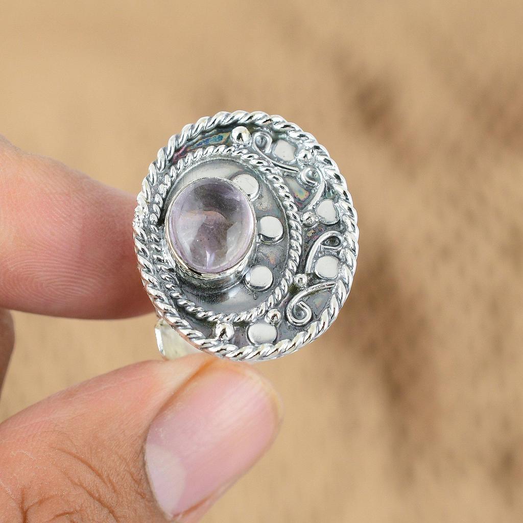 Gift For Her Natural African Amethyst Promise Adjustable Ring 925 Silver