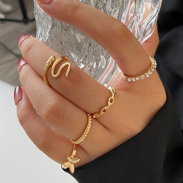 Fashion Jewelry Rings Set Gold Color Hollow Round Opening Women Finger Ring for Girl Lady Party Wedding Gifts
