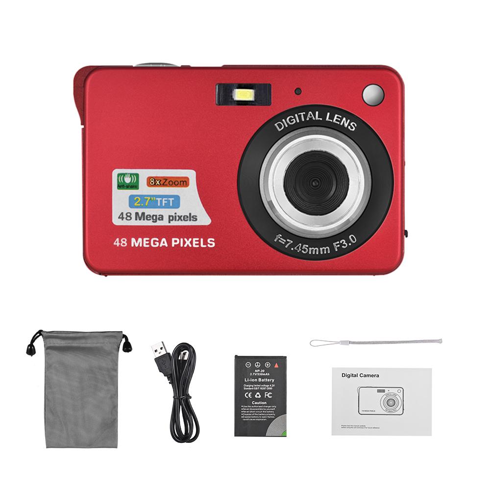 Цифровая камера 1080p, видеокамера, 48 мп, защита от сотрясений, 8-кратный зум, 2,7-дюймовый ЖК-экран, детектирование лица, встроенный аккумулятор для детей, подарки для подростков