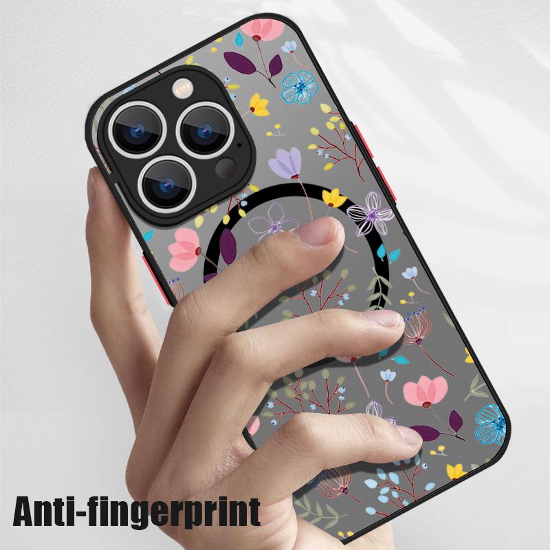 Для iPhone 16 Pro Max 15 14 Plus 13 12 Mini 11 7 8 для Magsafe противоударный цветочный узор мягкие края прозрачный акриловый жесткий чехол