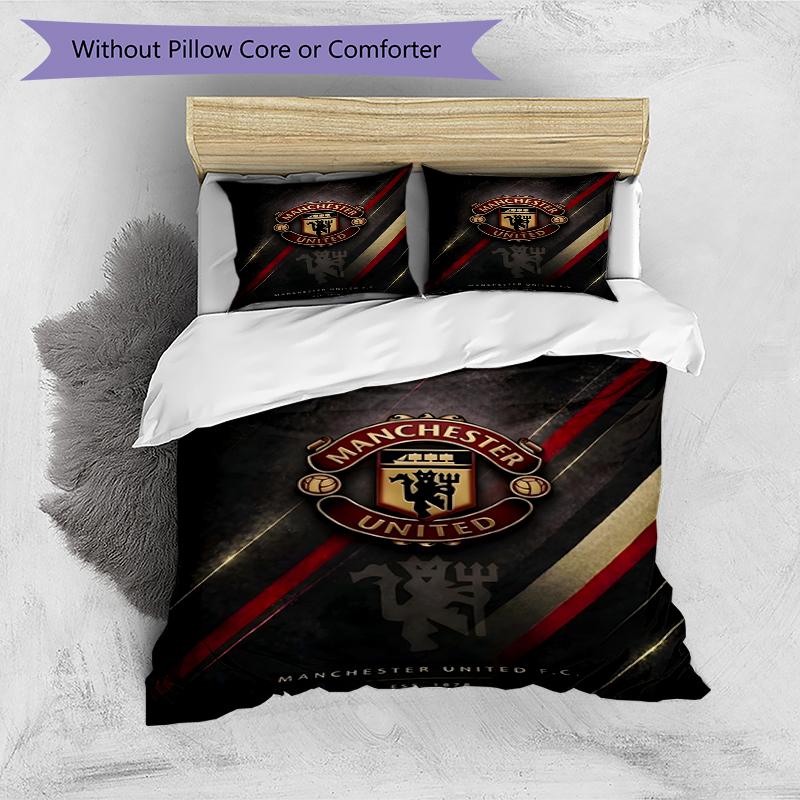 3pcs Duvet Cover Set (1*Duvet Cover + 2*Pillowcase, Without Core),Manchester United F.C Print Bedding Set, Bedroom Decor, All‑Season, Birthday Gift