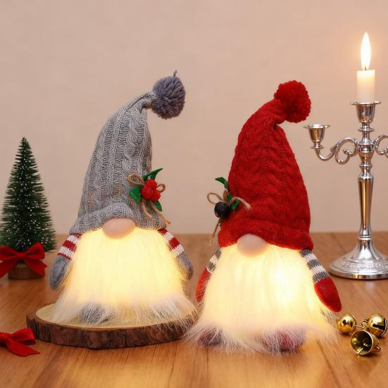 Lighted Christmas Gnome Small Light Up Plush Santa Elf with Knitted Hat Stuffed Swedish Tomte Toy for Winter Tabletop Fireplace Decor