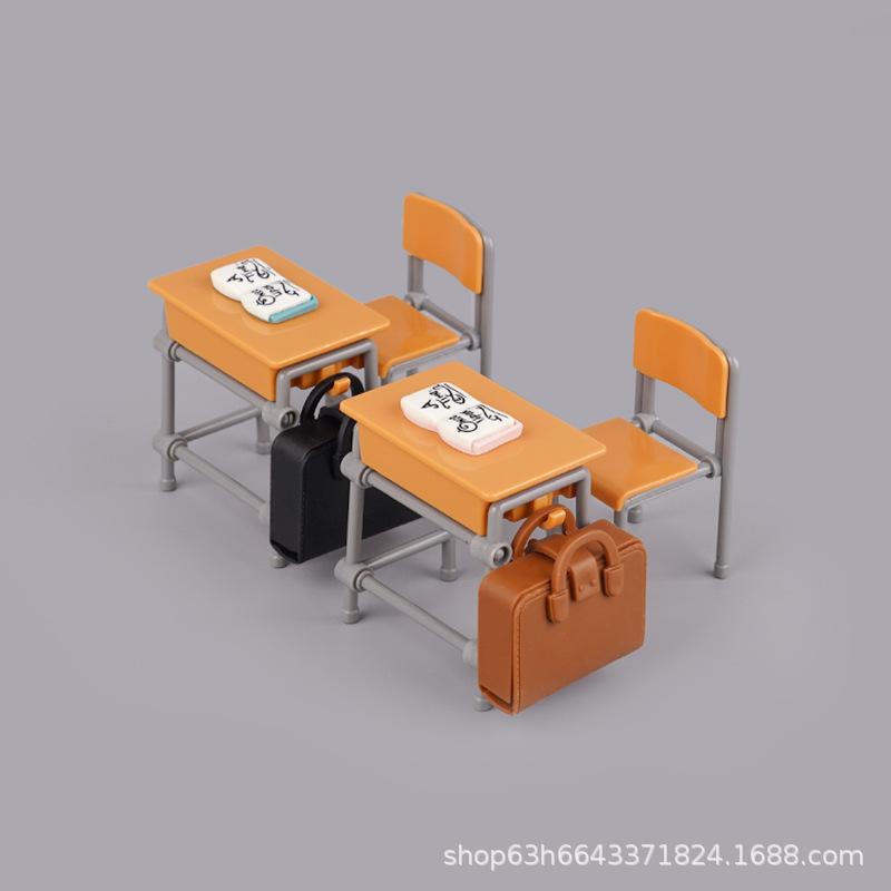 Миниатюрный кукольный домик, имитация классной парты, школьный ранец, игровой домик, сцена кукольного домика, кукла мальчика и девочки, детские игрушки