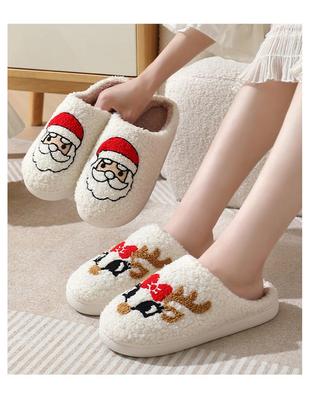 Женские рождественские хлопковые тапочки с лосем - Домашняя теплая зимняя обувь