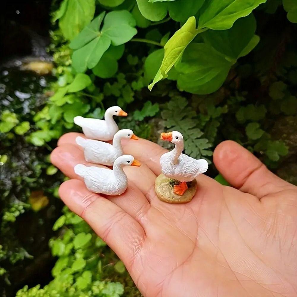Handmade Mini Duck Statue Cute Micro Landscape Decoration White Duck Ornaments Home Decorations