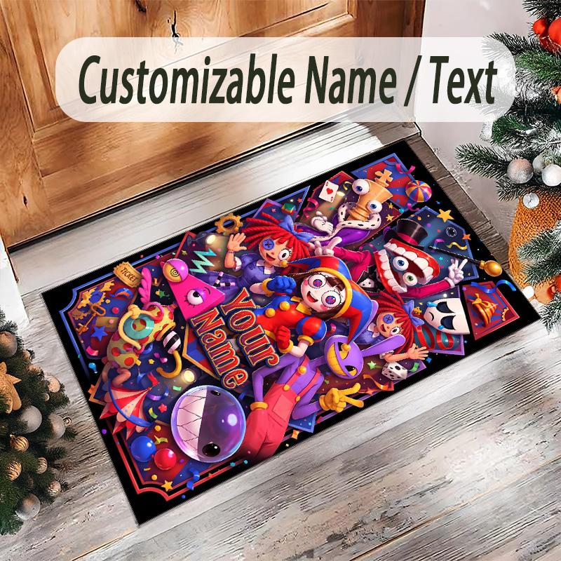 Personalized Crystal Velvet Carpet Custom Name Text,The Amazing Digital Circus Anti Slip Area Rug For Home Decoration
