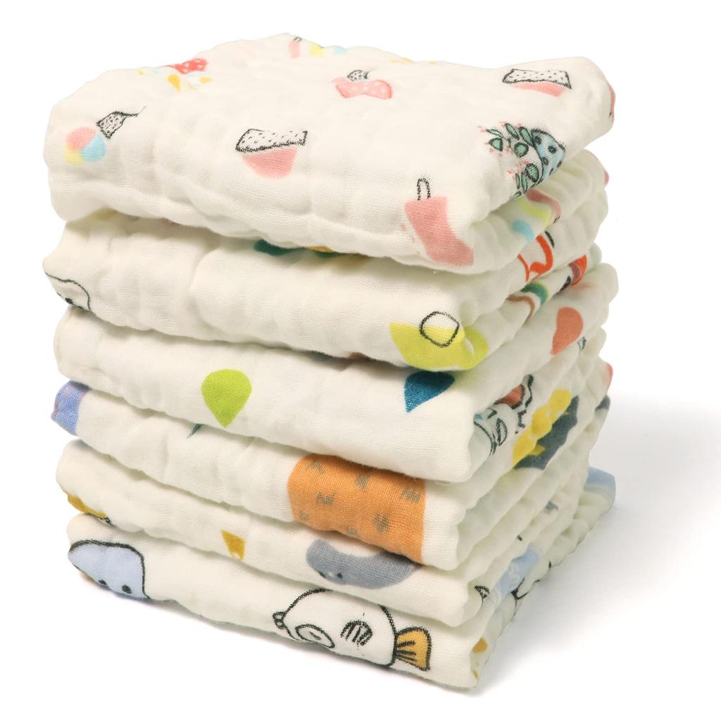 Комплект детских марлевых полотенец из хлопка, 6-слойное детское полотенце 30 х 30 см. Многоразовое полотенце, идеально подходит для людей с чувствительной кожей и младенцев. (6 шт.) 100%