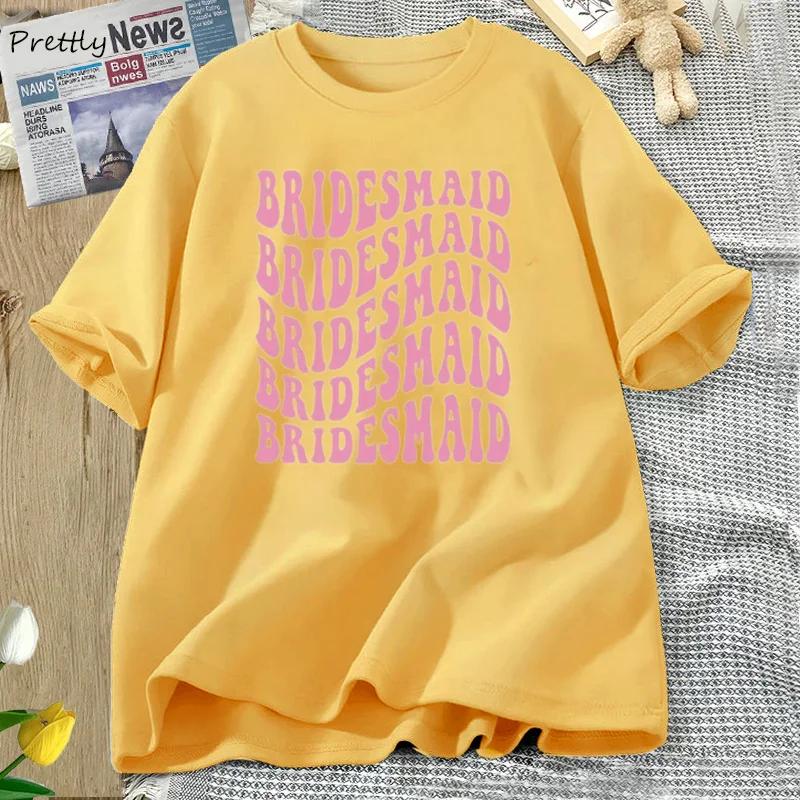 Retro Bridesmaid Tshirt Women Cotton Bridal Party Tshirt Summer Bachelorette Tee Cotton Graphic T Shirts Women Clothing