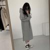 Autumn Winter Hooded Dresses for Women Baggy Korean Style Long Hoodie Gray Dresses