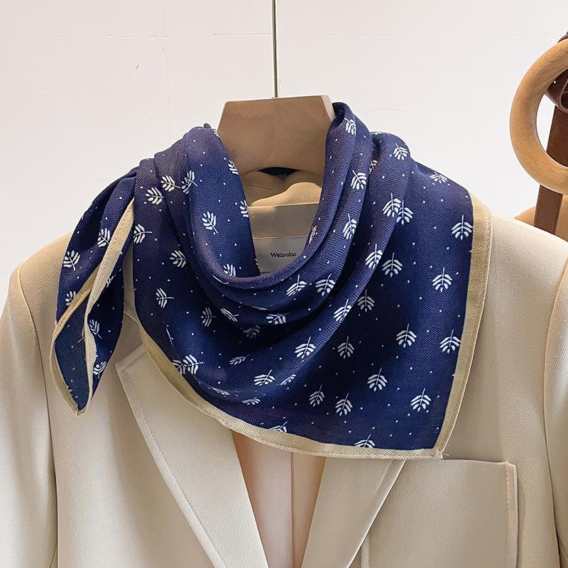 Women's French Red Cotton Silk Blend Scarf – 70CM Neck and Headscarf, Spring/Autumn Fashion Accessory