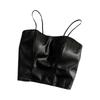 Women's Retro Leather Slim Short Fixed Cup Bra Pad Outerwear Camisole Top