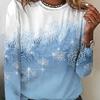 Snowflake Print Crew Neck T-Shirt, Casual Long Sleeve Top For Spring & Fall, Women's Clothing