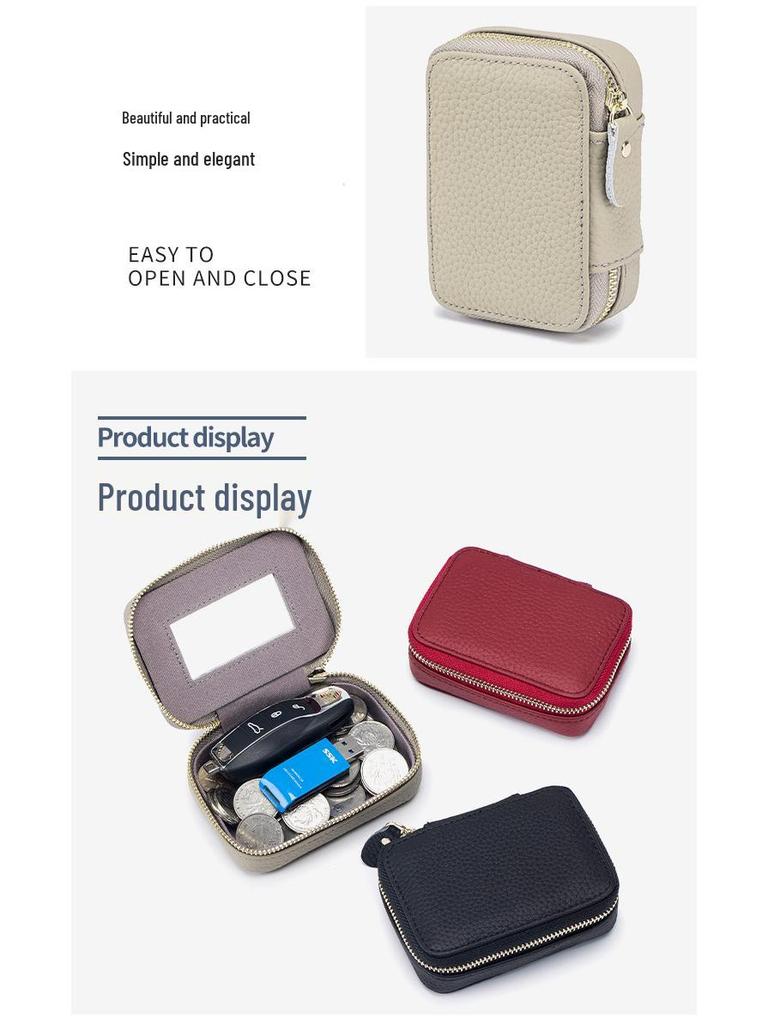 Сумка для губной помады из натуральной кожи с зеркалом - Мини-косметичка, кошелек для монет и держатель для наушников для женщин.